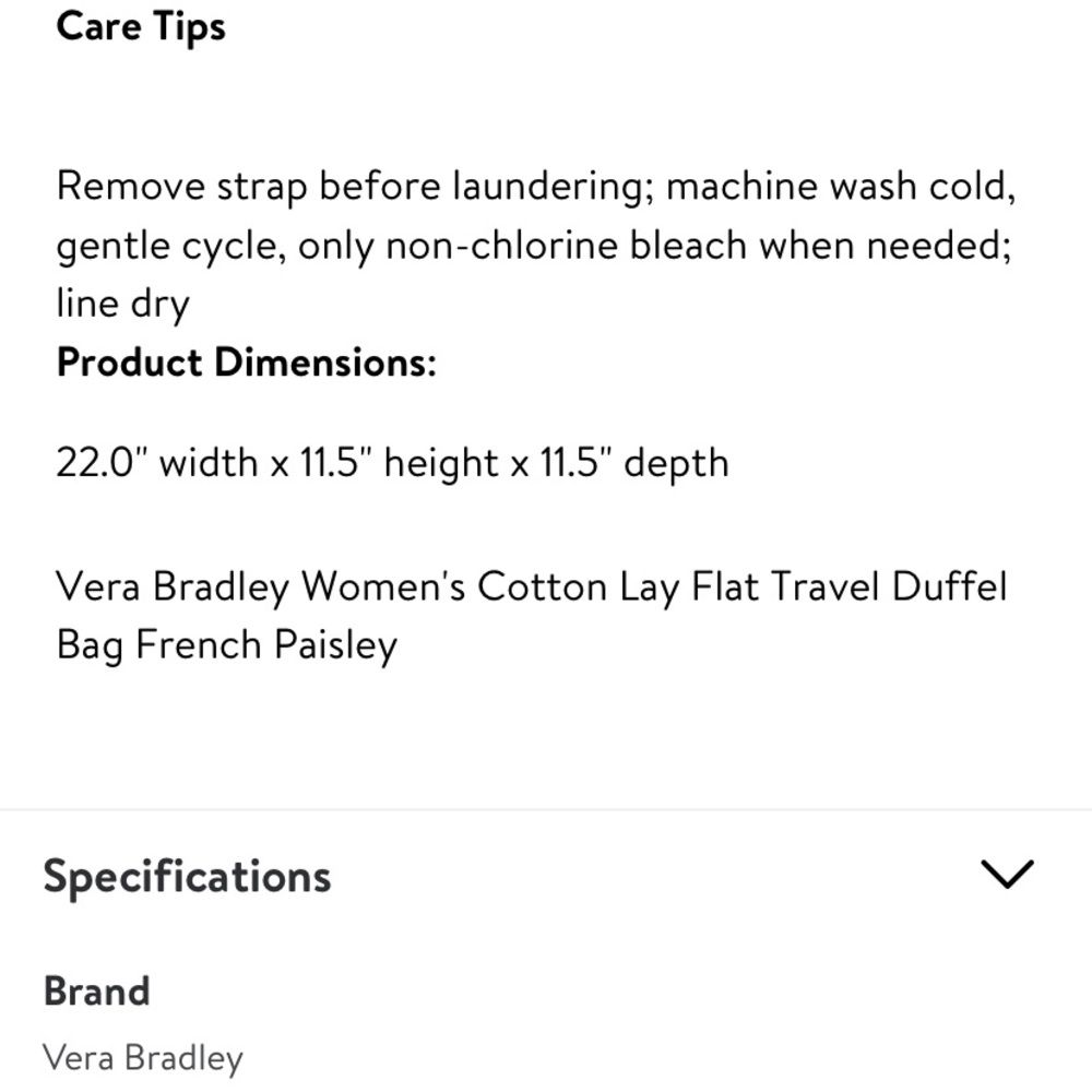 NWT vera bradley lay flat travel duffel french paisley - Picture 8 of 13